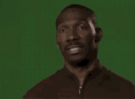 a man is talking about pancakes on a green background .
