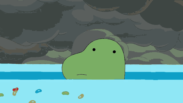 a cartoon character with a surprised look on his face is in the water