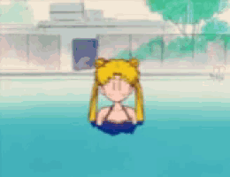 a cartoon of a girl swimming in a pool .