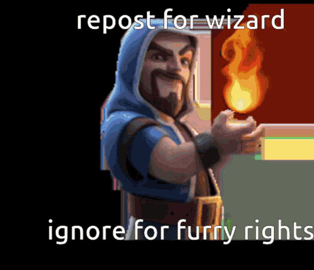 a picture of a wizard with the words repost for wizard ignore for furry rights below him