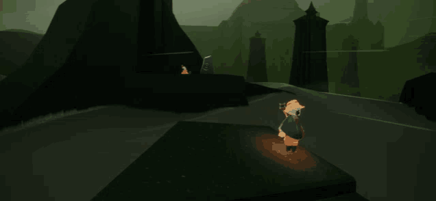 a cartoon character is standing in a dark area