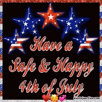 it says `` have a safe and happy 4th of july '' with three stars on it .