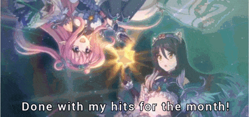 a picture of two anime girls with the words " done with my hits for the month "