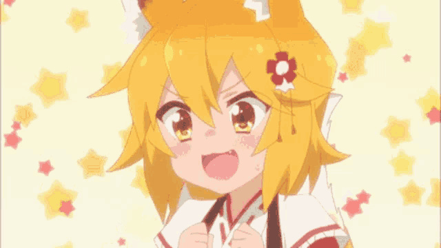 a cartoon girl with a fox tail and ears