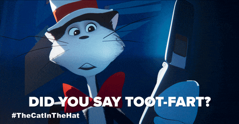 a cat in a top hat holding a cell phone with the words did you say toot-fart below it