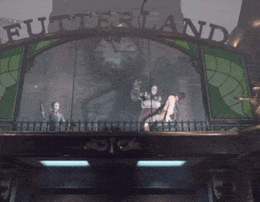 a sign that says flutterland with a clock on it