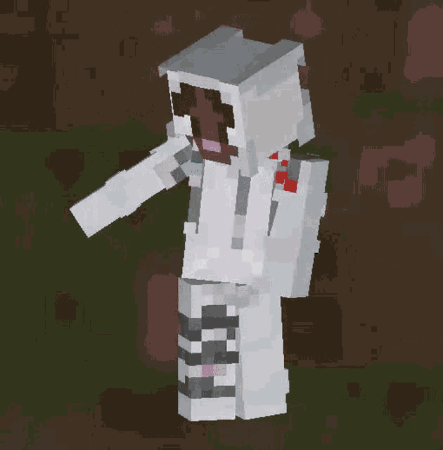 a minecraft character is wearing a white hoodie with a hood .