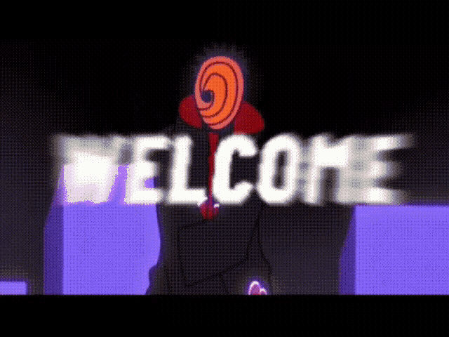 a cartoon character is standing in front of the word welcome