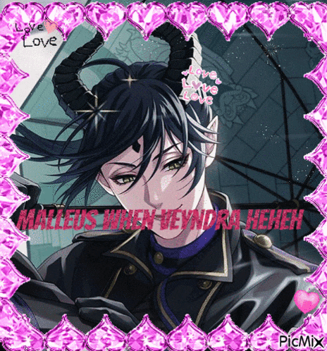 a picture of a man with horns and the words " malleus when veyndra heh "