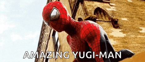 a picture of a spider-man with the words amazing yugi-man above him
