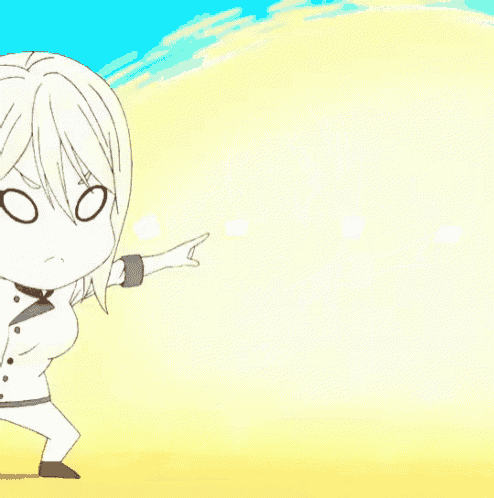 a cartoon drawing of a girl with white hair pointing
