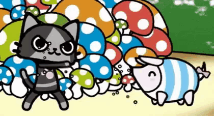 a cartoon drawing of a cat and a sheep