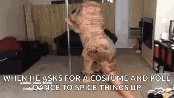 a man in a costume is dancing on a pole .