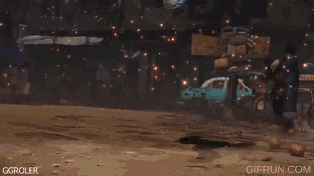 a man in blue overalls is kicking a ball in a video game while a crowd watches .