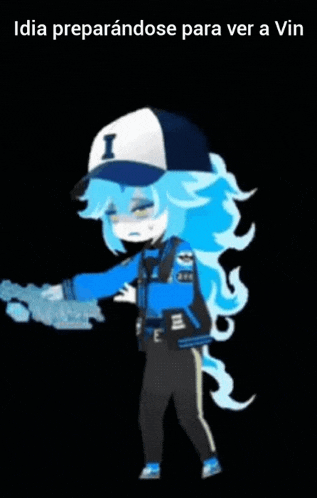 a cartoon character is wearing a hat with the letter i on it .