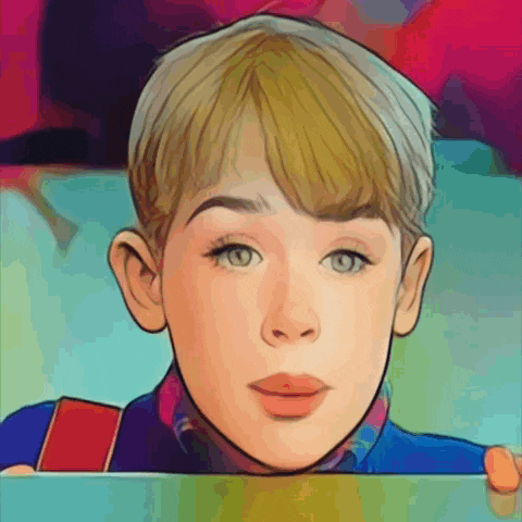 a cartoon drawing of a young boy looking at the camera