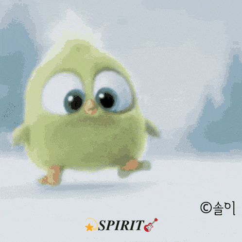 a picture of a cartoon bird with korean writing and the word spirit on the bottom