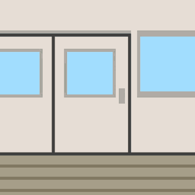 a pixel art drawing of a woman walking through a door