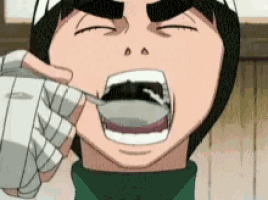 a cartoon character with a spoon in his mouth