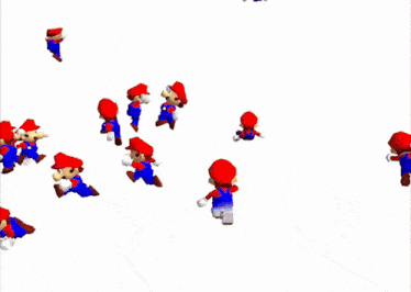 a bunch of mario 's are floating in the air
