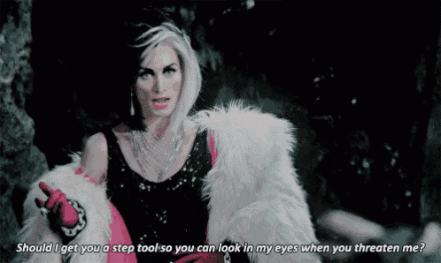 a woman in a fur coat says should i get you a step tool