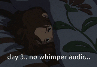 a pixelated image of a woman laying in bed with the words day 3 no whisper audio