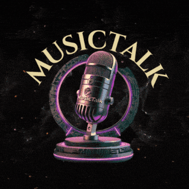 a music talk logo with a microphone in a circle