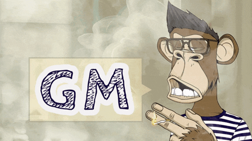 a monkey smoking a cigarette in front of a sign that says " gm "