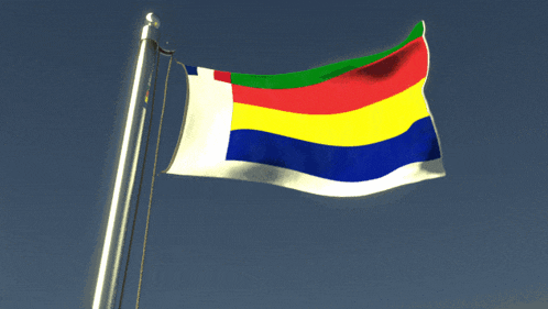 a colorful flag is flying in the wind