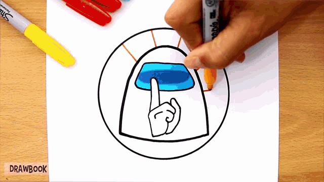 a person is drawing among us characters with a marker