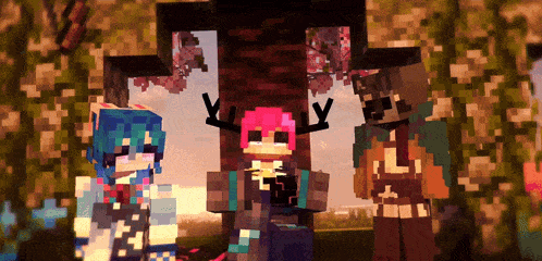 a group of minecraft characters are posing for a picture