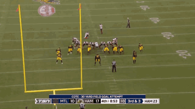 cote 's 30 yard field goal attempt against ham 17