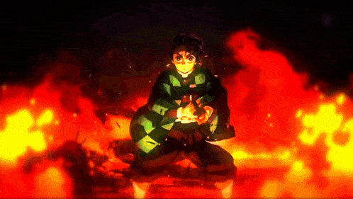 a cartoon character is kneeling down in front of a fire
