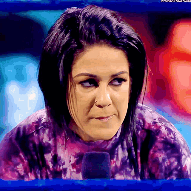a close up of a woman 's face with the words " the next thing " in the corner