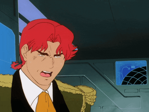 a cartoon of a man with red hair making a face