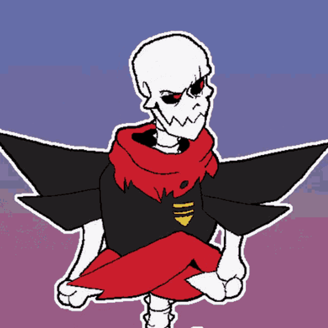 a drawing of a skeleton with red eyes