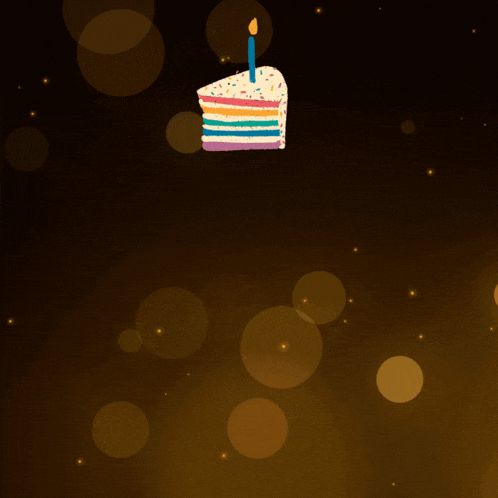 a birthday card with a slice of cake and a candle