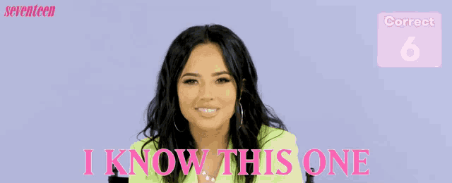 a woman with her eyes closed and the words i know this one on the bottom