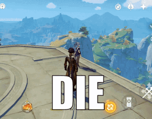 a video game scene with the word die on the bottom