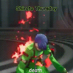 a video game character with the words shirato thursday death