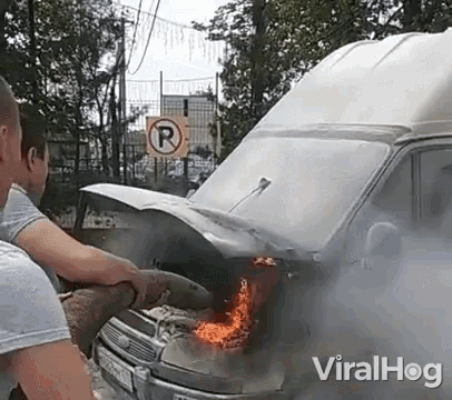 Extinguishing Fire Burning Car GIF - Extinguishing Fire Burning Car Fire GIFs