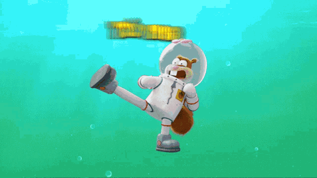 sandy cheeks from spongebob squarepants kicking in the water