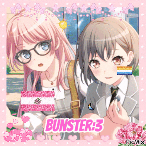 a picture of two anime girls with the words bunster 3 on the bottom right