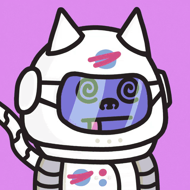 a cartoon drawing of a cat wearing a space helmet and goggles