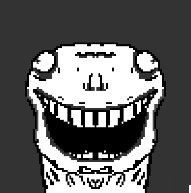 a pixel art drawing of a monster with a big smile on its face