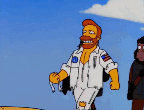 a cartoon of a man with a beard wearing a space suit