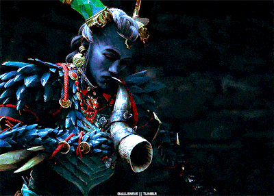 a painting of a demon with horns and a green bottle on his head