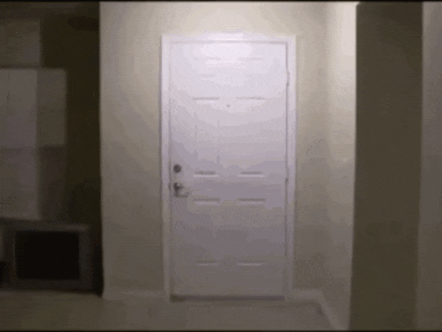 a white door is open in a hallway in a house .