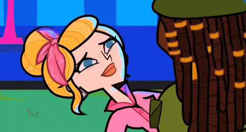 a cartoon drawing of a girl with dreadlocks and the letter m on the ground