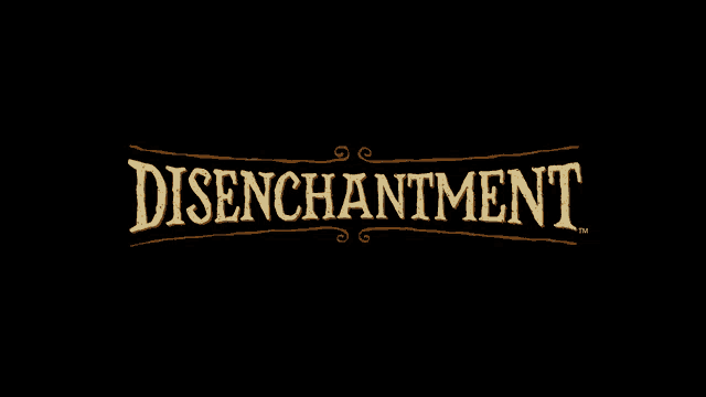 a black background with the word disenchantment in gold letters